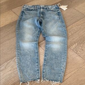 MOTHER Light Blue Cropped Ankle Jeans with Raw Hem
